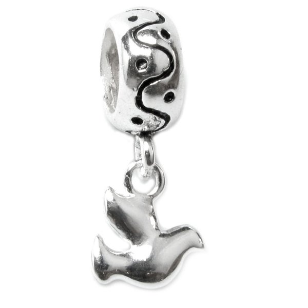 Sterling Silver Round PEACE Bird Dove Dangle Bead Charm for Pandora Troll Chamilia Biagi European Jewelry