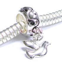 Sterling Silver Round PEACE Bird Dove Dangle Bead Charm for Pandora Troll Chamilia Biagi European Jewelry