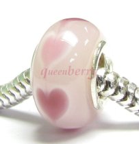 Sterling Silver PINK HEART Murano Glass Focal Bead Charm for Pandora Troll Chamilia Biagi European Jewelry