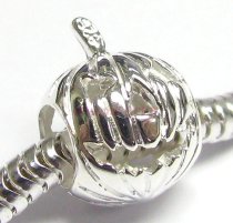 Sterling Silver Jack-O-Lantern HALLOWEEN PUMPKIN Focal Bead Charm for Pandora Troll Chamilia Biagi European Jewelry