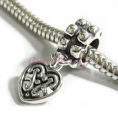 Sterling Silver Sweet Heart Love dangle Bead Charm for Pandora Troll Chamilia Biagi European Jewelry