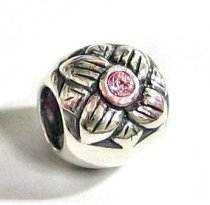 Sterling Silver Sunflower pink CZ crystal Sun Flower Bead Charm for Pandora Troll Chamilia Biagi European Jewelry