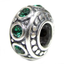 Sterling Silver Round Emerald CZ Bead for European Charm Bracelet Birthstone May