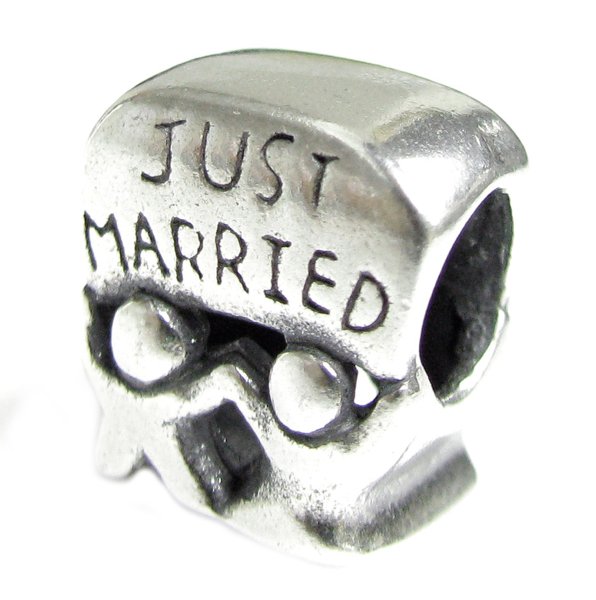 Sterling silver Just Married WEDDING COUPLE Bead for Pandora Troll European Charm Bracelets