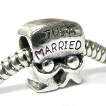 Sterling silver Just Married WEDDING COUPLE Bead for Pandora Troll European Charm Bracelets
