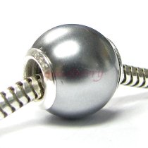 Sterling Silver Metallic Grey SEASHELL PEARL Bead for Pandora Troll European Charm Bracelets