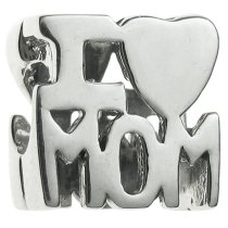 Sterling Silver I Love MOM Bead for Pandora Troll European Charm Bracelets