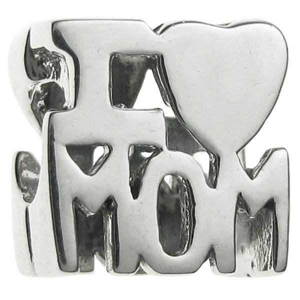 Sterling Silver I Love MOM Bead for Pandora Troll European Charm Bracelets
