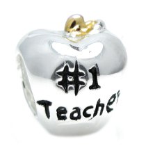 Gold on Sterling Silver Number 1 Teacher Apple Fruit of Knowledge for Pandora Chamilia Baigi Troll European Story Charm Bracelets