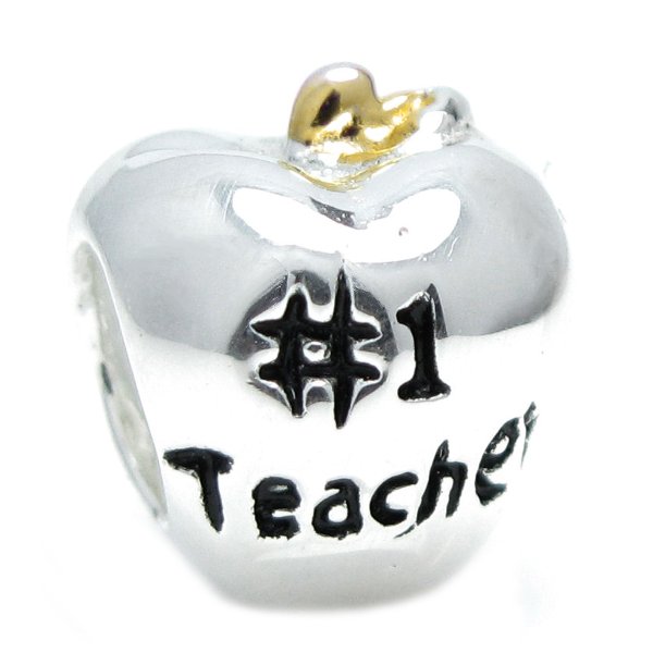 Gold on Sterling Silver Number 1 Teacher Apple Fruit of Knowledge for Pandora Chamilia Baigi Troll European Story Charm Bracelets