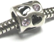 Queenberry .925 Sterling Silver Open Heart Bead CZ Octoberber Birthstone Pink For European Charm Bracelets